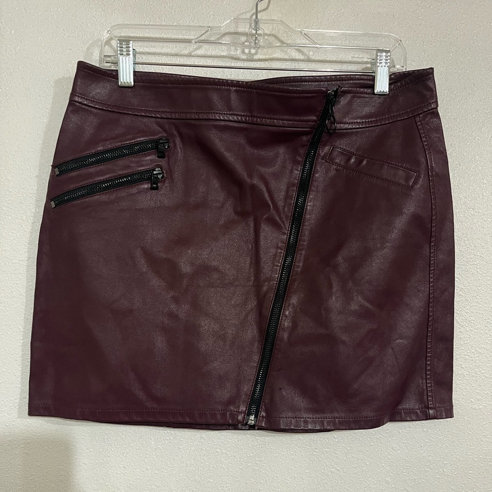 Express began leather burgundy mini skirt rock festival
